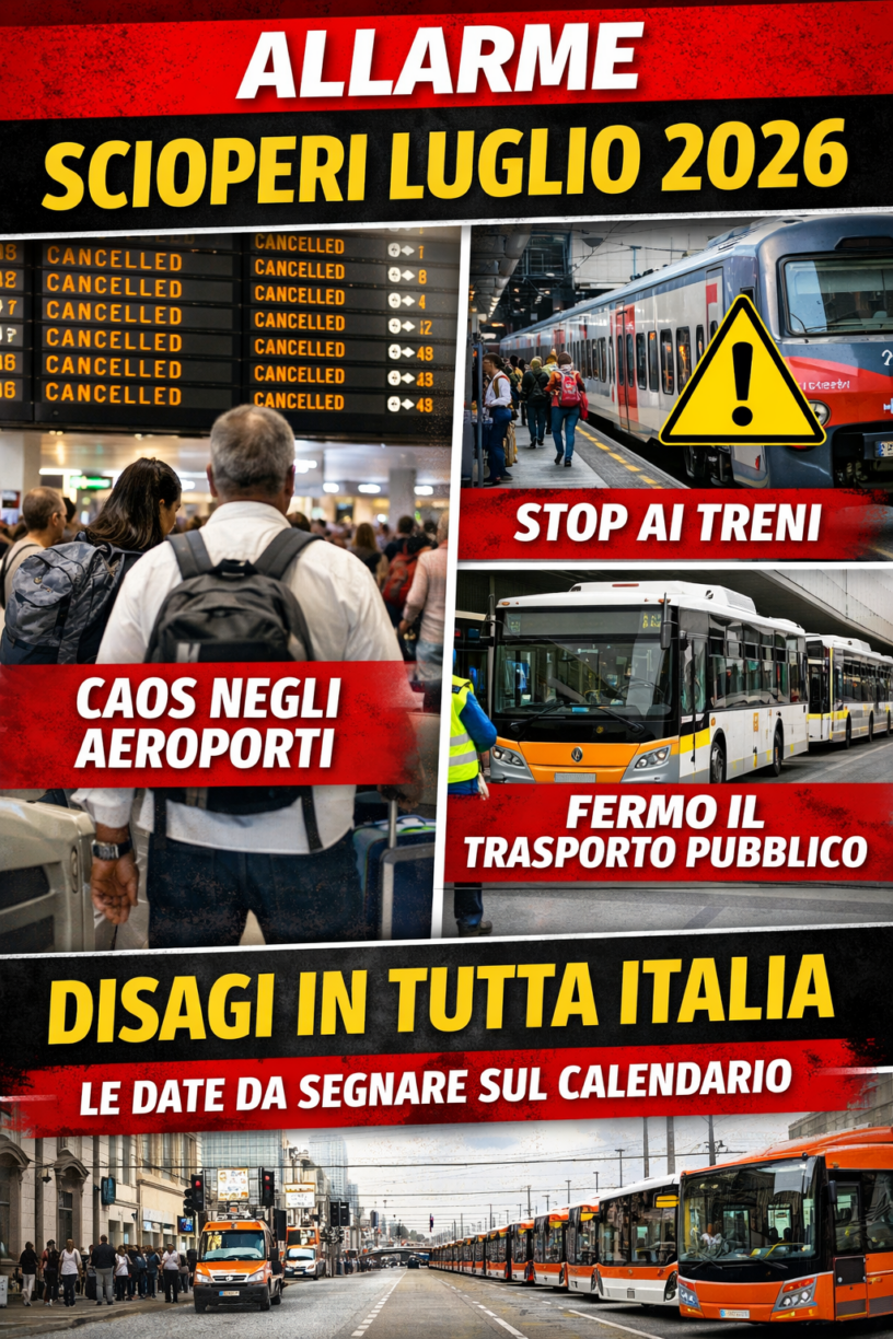 Scioperi luglio 2026: disagi in tutta Italia